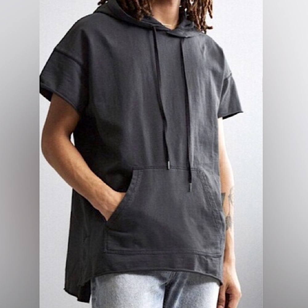 Urban Outfitters Short Sleeve Faded Raw Hem Hoodie
